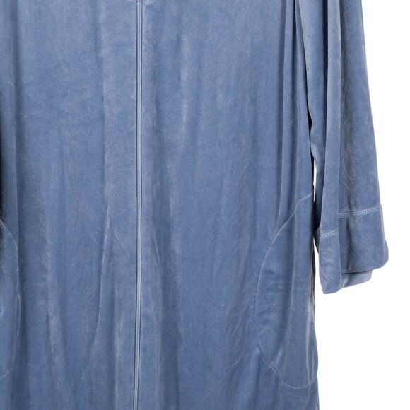 Miss Elaine Velour Robe XL Womens Light Blue Full Zip Embroidered Lounge Pockets - Picture 3 of 7